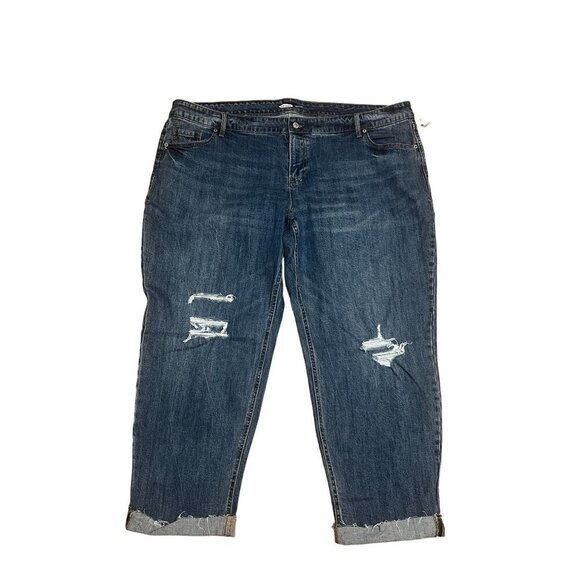 Old Navy Boyfriend Jeans Size 22 Extra Stretch Medium Wash Denim Slight Distress - Picture 1 of 7